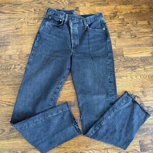 Agolde Revole Black Criss Cross Asymmetrical Straight Leg High Rise Jeans Sz 26